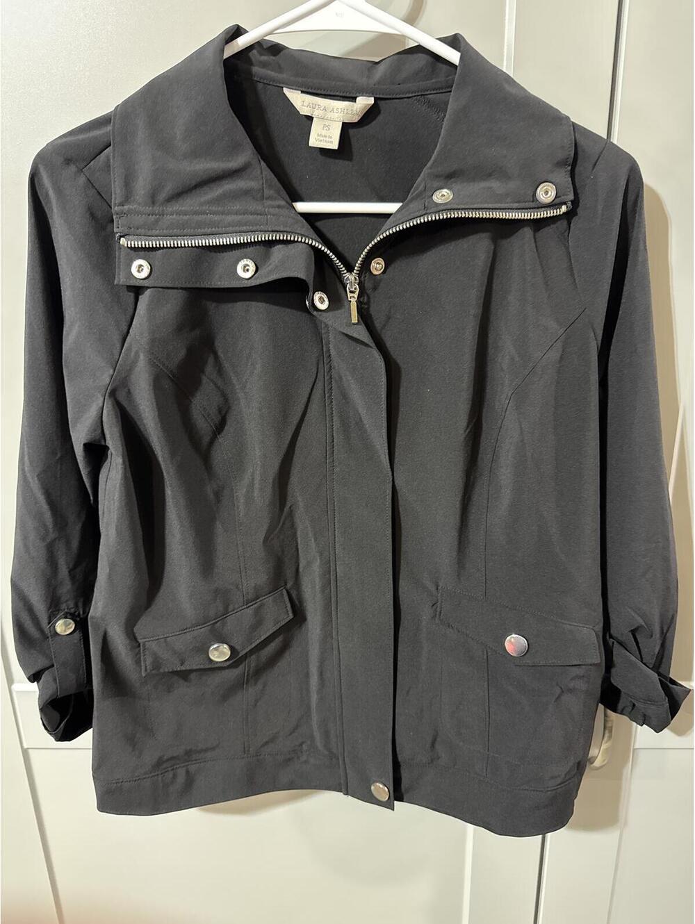 Laura Ashley Black Lightweight Jacket PS Size – Sleek & Snappy!